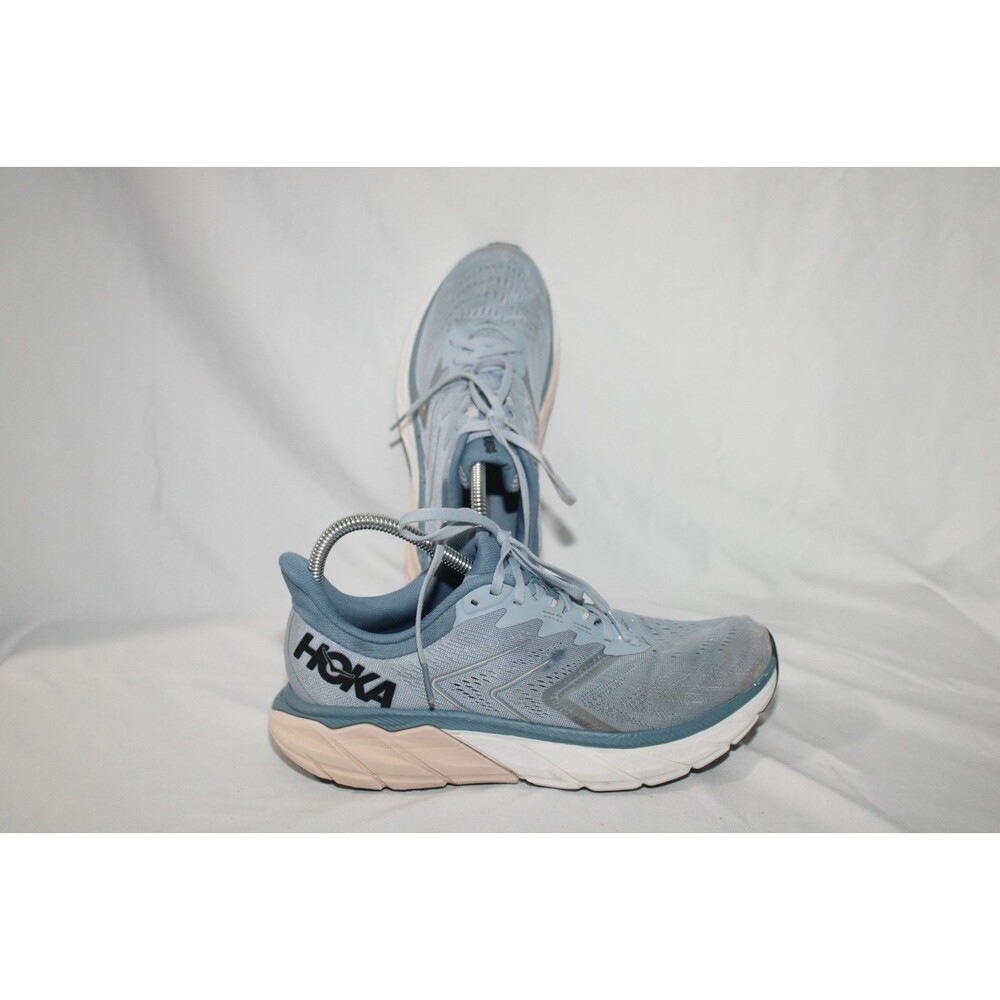 Hoka One One W Arahi 5 Lace Up 10.5B Mesh Sneakers Light Blue White 1115012 READ